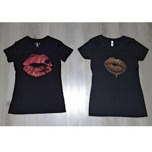 Lot of Lips Graphic T-Shirts Size Small Cartel Ink Skull Red Kiss Leopard Print